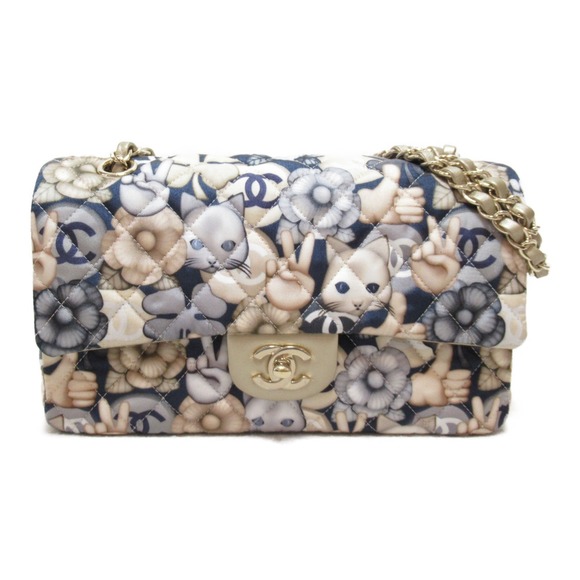 CHANEL Handbags - CHANEL MatelasseW Flap ChainShoulder Bag Cat Pattern Beige Nylon